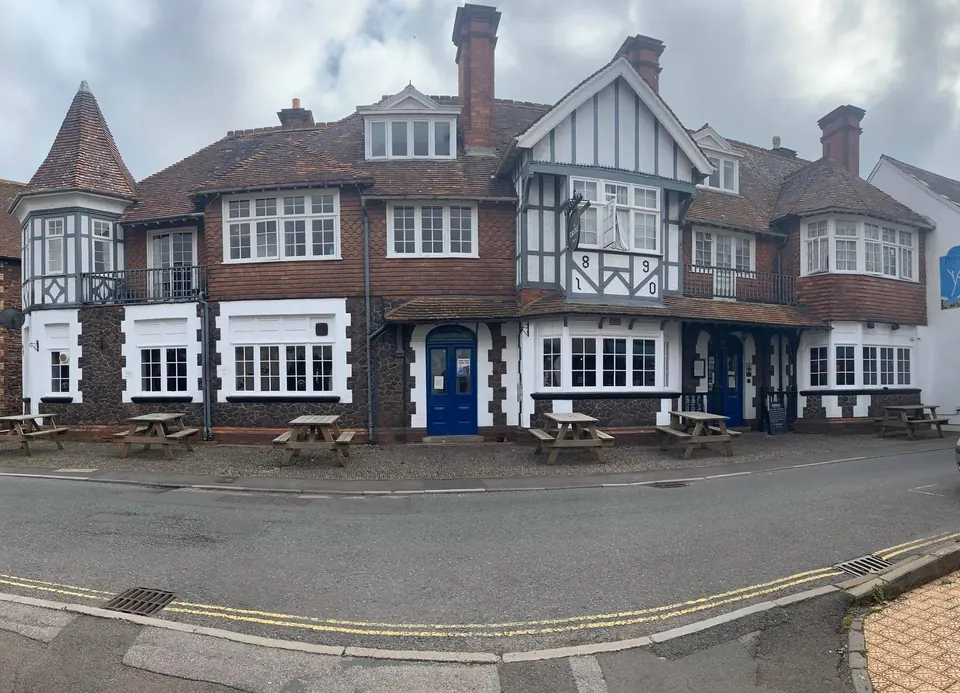 The Castle pub exterior on Porlock High Street